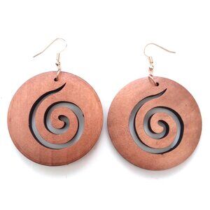 Earrings Wood Large Cut Swirl Bohemian Dangle Boho Carved Hippie Trendy